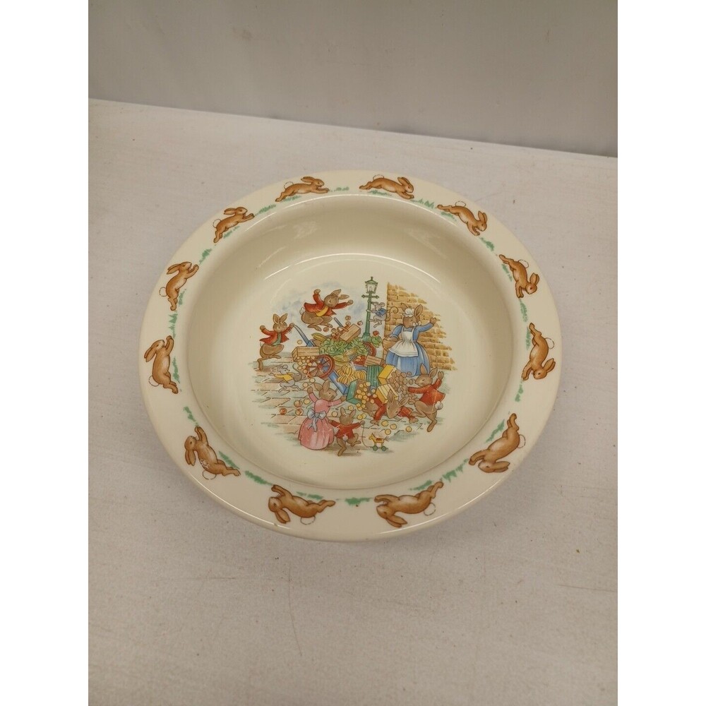 Vtg Royal Doulton Bunnykins Bowl Toppling the Fruit Cart Rabbit Bunny